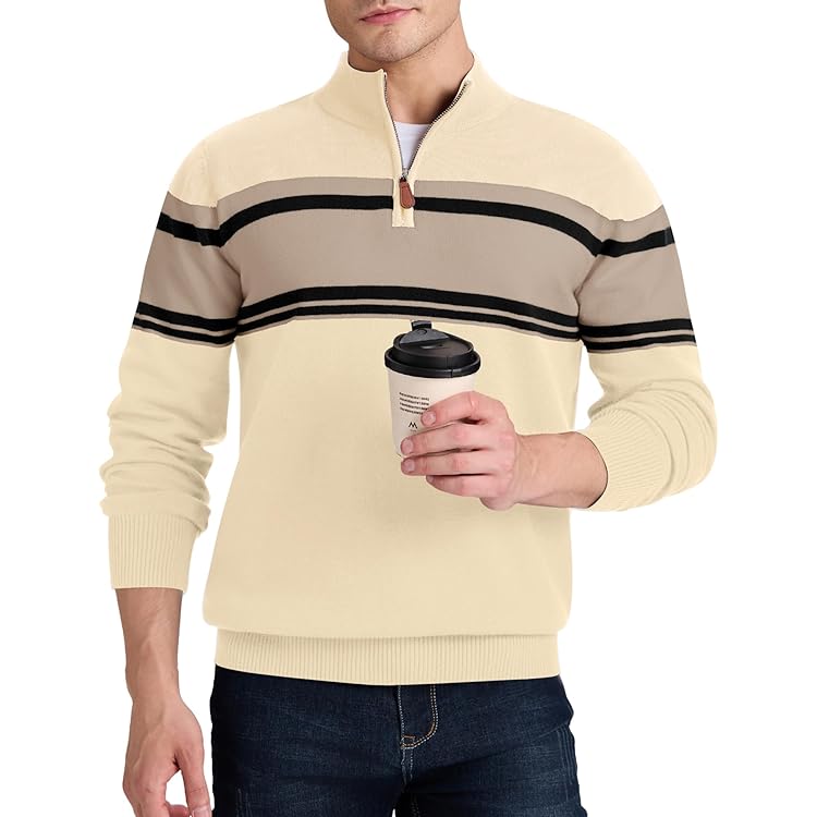 2962　ハッピー PJ PAUL JONES Men Quarter Zip Up Sweater Long Sleeve Fashion